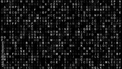 Letters pattern on black background random communication of letters texture, abstract text, and creative chaos in artistic composition of encrypted typography texture