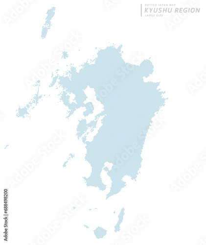 日本の九州地方を中心とした青のドットマップ、大サイズ