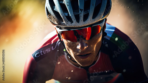 Close-up of a focused cyclist