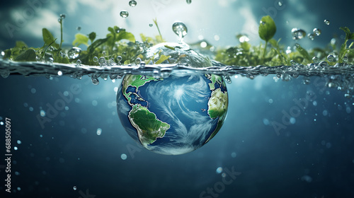 A pristine globe emerges from water, encapsulating the vitality of our planet