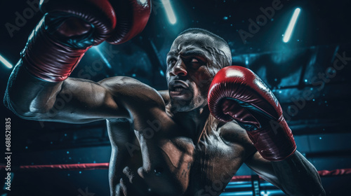 Boxer delivering precise jab vibrant gloves