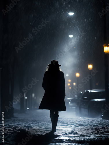 Silhouette of a Detective female on the Street - Moody Dark Cinematic Tones
