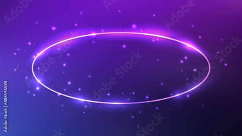 Neon oval frame with shining effects with shining effects and sparkles