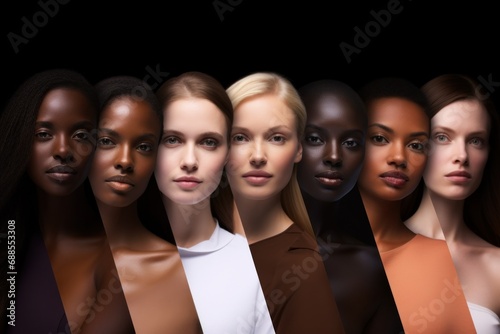 Beautiful women with various skin tones, group of people from different ethnic backgrounds, diversity of human skintones