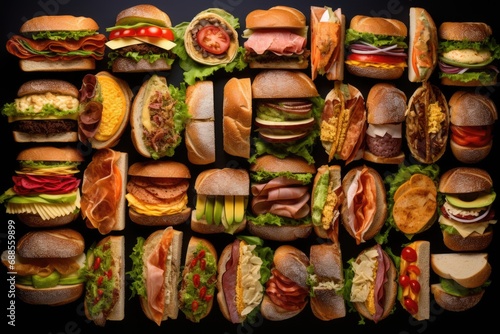 Lot of different sandwiches background 