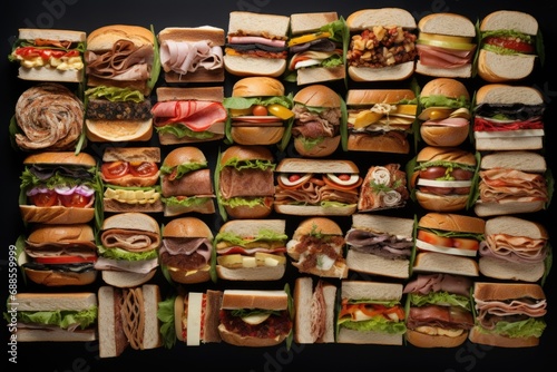 Lot of different sandwiches background 