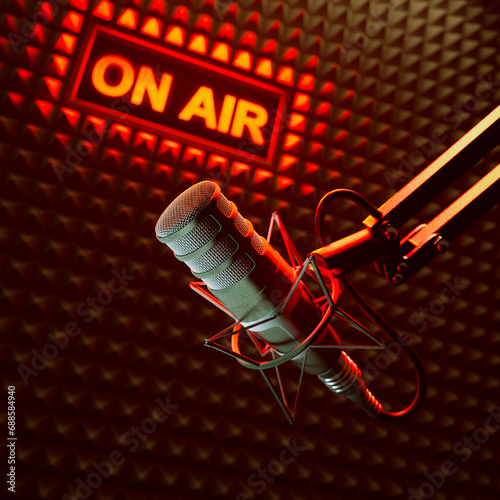 Professional Studio Microphone: Live Broadcast with Red On Air Illumination