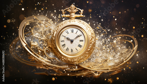 Close-up of Pocket Watch Showing Countdown to Deadline, Golden Pocket watch conept