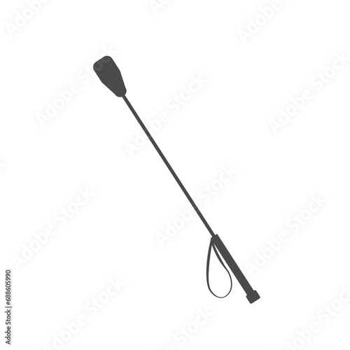 Horse riding dressage whip. Leather riding crop with hand loop. Equestrian tack. Equine sports. Horse stables equipment. Vector illustration colored flat hand drawn isolated on white background.