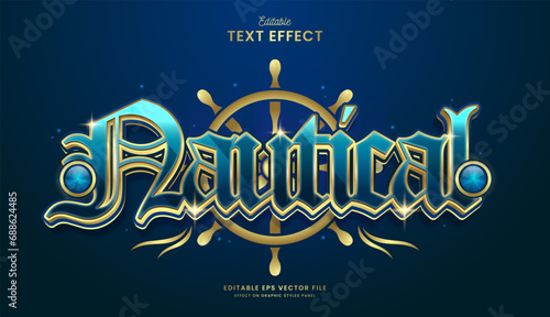 decorative editable golden blue nautical text effect vector design