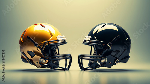 Two football helmets on isolated background - ai generative