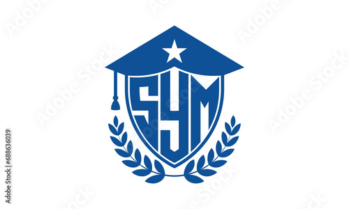 SYM three letter iconic academic logo design vector template. monogram, abstract, school, college, university, graduation cap symbol logo, shield, model, institute, educational, coaching canter, tech