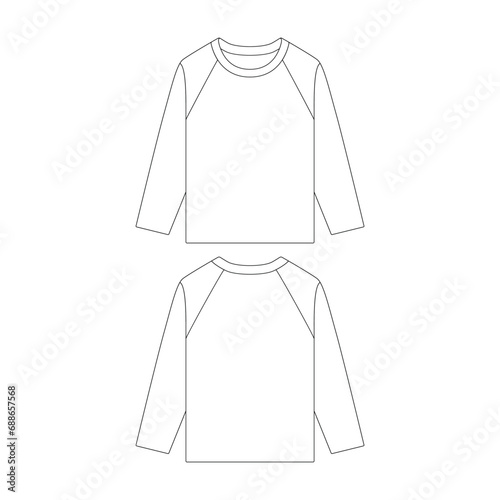 template long sleeve raglan t-shirt vector illustration flat design outline clothing collection