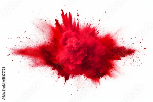 bright red holi paint color powder festival explosion burst isolated white background. industrial print concept background, Generative AI