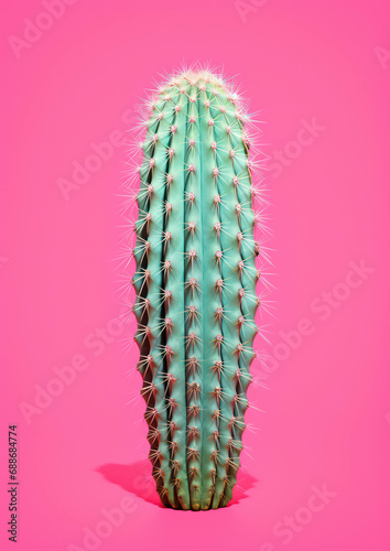 Colorful summer green bright background art design cactus neon background blue cacti minimal pink