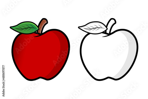 Vector Illustration of apple red and black and white, suitable for needs, icons, logos and coloring examples