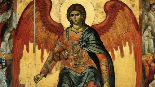 the depiction of St Michael the Archangel in Byzantine art . AI generative.