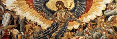 the depiction of St Michael the Archangel in Byzantine art . AI generative.