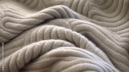 an enchanting image of a cable-knit blanket's close-up, highlighting its cozy thickness