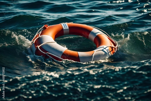 At sea, a lifebuoy drifts
