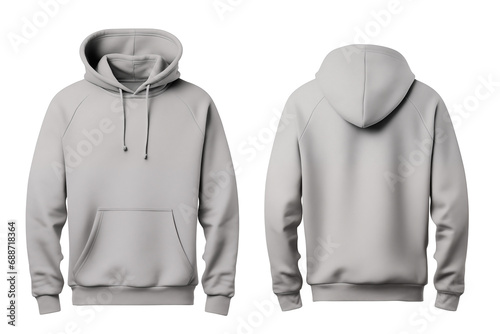 Mockup Blank grey hoodie in front and back view, transparent background