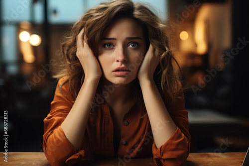 Jeune en pleine dépression chez elle sur son bureau