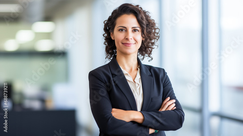 Portrait of beautiful smiling latino american business woman standing in her office.