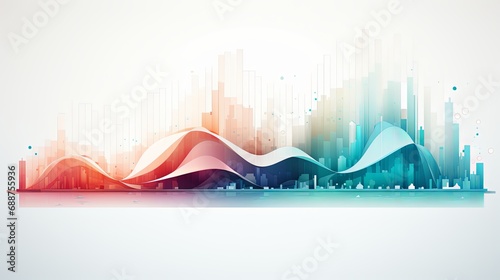 Color wave business chart template on a white background