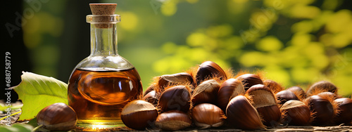 bottle, jars of essential oil extract chestnut