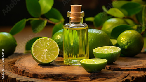 bottle, jar of lime essential oil extract