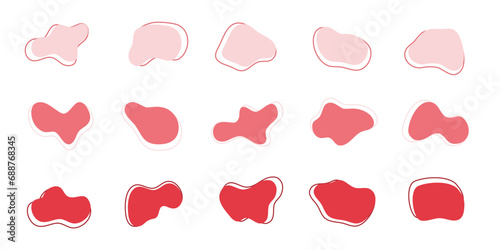Zestaw abstrakcyjnych kształtów. Organiczne plamy, płynne elementy. Wektorowe elementy graficzne w czerwonym kolorze do projektów.