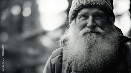 Bearded old homeless man
