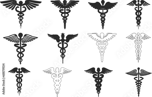 Caduceus symbol silhouette, Caduceus symbol svg, Medical symbol silhouette, Medical symbol svg, Caduceus symbol clipart, Caduceus Medical symbol silhouette.