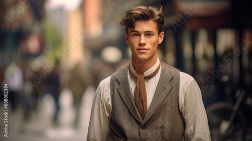 candid portrait of young man on a new york street, early 1900s