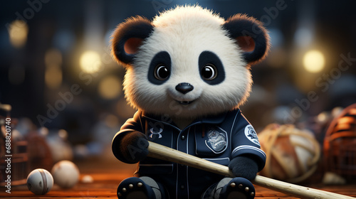 Cute Panda Holding Baseball Bat. Animal Sport Icon Concept. generative ai