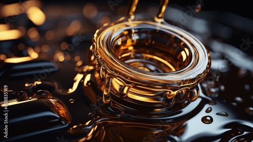 Motor oil in the mechanism of a car engine: care for durability and efficiency. car engine with lubricant oil on repairing. Concept of lubricate motor oil