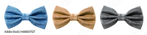Demin bow ties in blue, brown and black on isolated transparent background