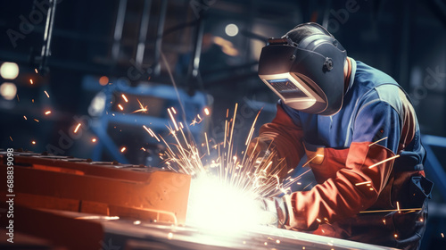 Factory worker is welding metal