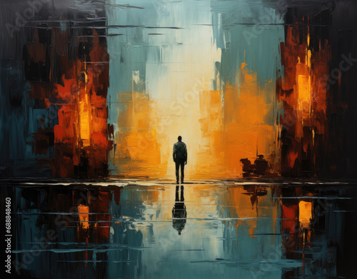 Illustration of man standing alone - oil painting