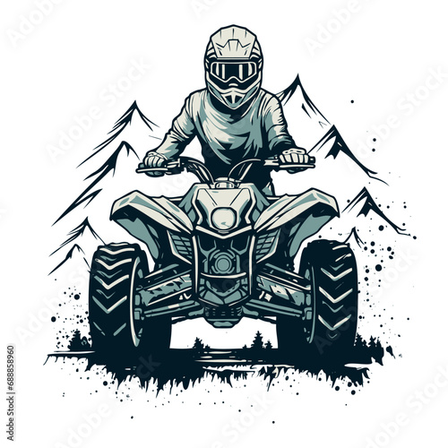 A person riding a four wheeler atv with mountains in the background