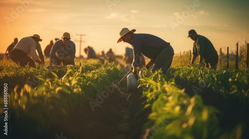 A Group of Farmers Working Together in a Field