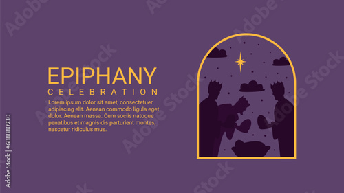 epiphany celebration banner with three kings silhouette illustration
