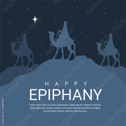 happy epiphany poster with three kings silhouette illustration