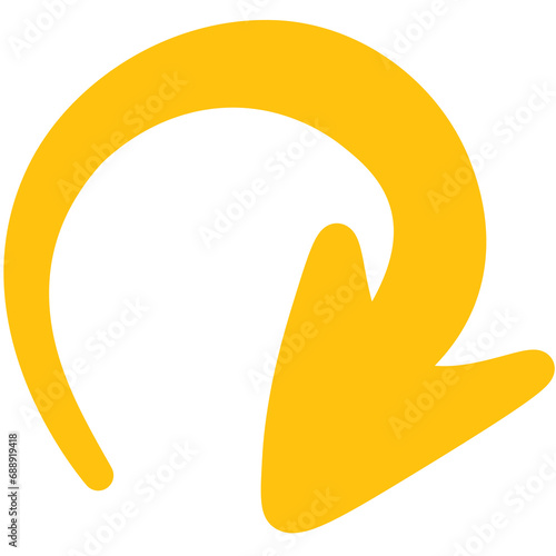 Digital png illustration of yellow curved down arrow on transparent background