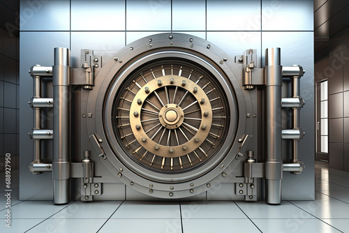 Banking Security image of a bank vault or a secure digital lock, symbolizing the safety and security of banking services.