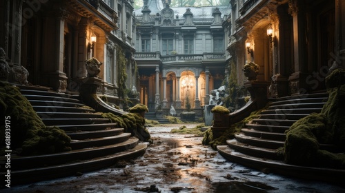 Mysterious abandoned mansion, Haunted elegance.