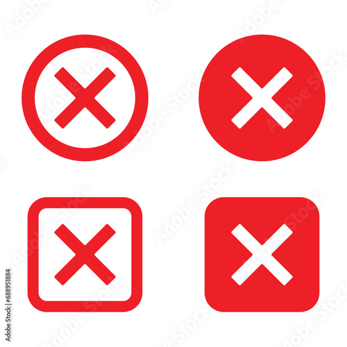 red cross mark icon set. round and square cross symbol / button, transparent vector illustration