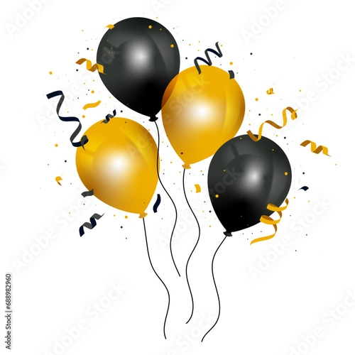 Ballons - Éléments vectoriels éditables noirs et dorés pour la fête et les célébrations diverses. Différentes compositions festives pour une soirée, un anniversaire, un événement particulier. Élégant