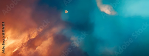 blue and orange, ice and fire background. Teal orange color wide banner
