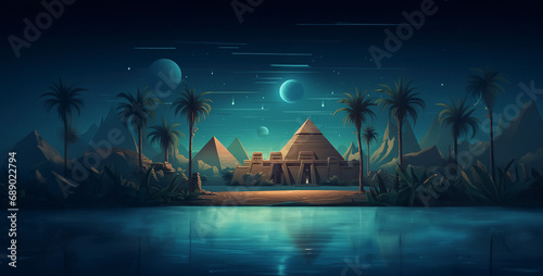 landscape with moon,ancient Egypt landscape game background night scene magica